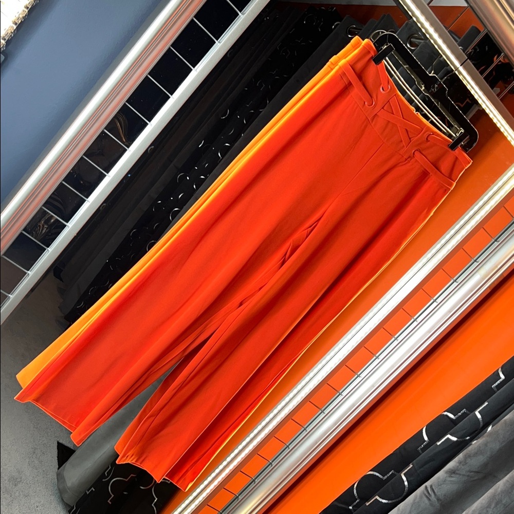 NY & Co. High-Waist Vibrant Tangerine Wide Leg Trousers 🍊 NWT Superstar Size 14